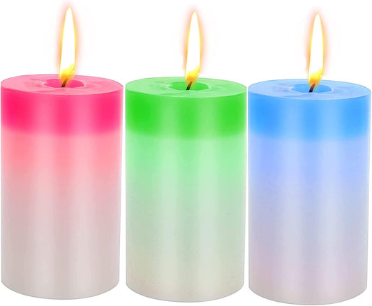 Pillar Candles, 4“ X 2.4" Color Changing Unscented Candle , Large Wax Candles Dripless Smokeless Dinner Candle for Weddings, Parties, Spa, Christmas Decor & Gift (1 Pack)