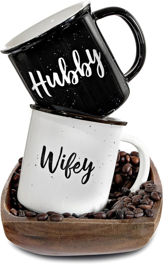 Wifey Hubby Mugs Set of 2 Coffee Mug 11 Ounce, Husband Wife Gift, His Hers Coffee Cup
